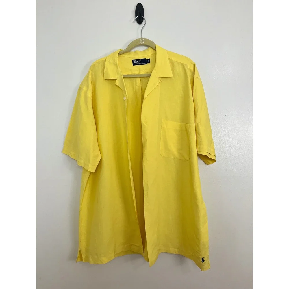 Polo Ralph Lauren Coastal Button Down Shirt Mens XLT Yellow Linen Silk Blend